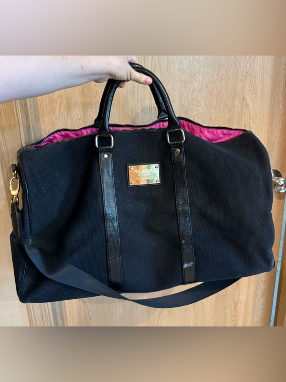 Victorias Secret Black Canvas Weekender Overnight Duffel Bag